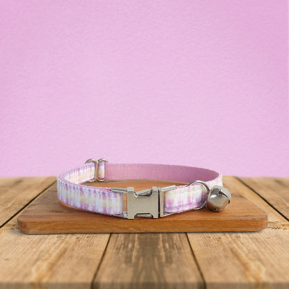 Personalised Dog Collar, Cat Collar, Pink Magic Cotton Nylon Mix Fabric Custom Pet Collar for Boy Girl Cat, Puppy and Dog, Pink Dog Collar