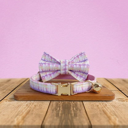 Personalised Dog Collar, Cat Collar, Pink Magic Cotton Nylon Mix Fabric Custom Pet Collar for Boy Girl Cat, Puppy and Dog, Pink Dog Collar