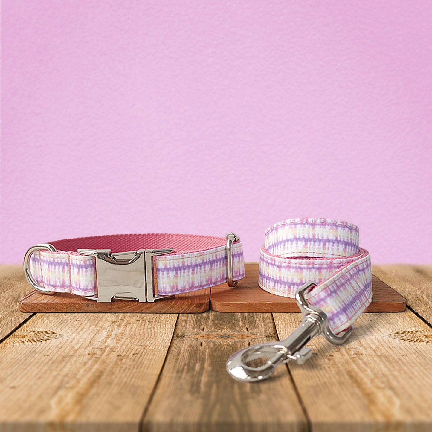 Personalised Dog Collar, Cat Collar, Pink Magic Cotton Nylon Mix Fabric Custom Pet Collar for Boy Girl Cat, Puppy and Dog, Pink Dog Collar
