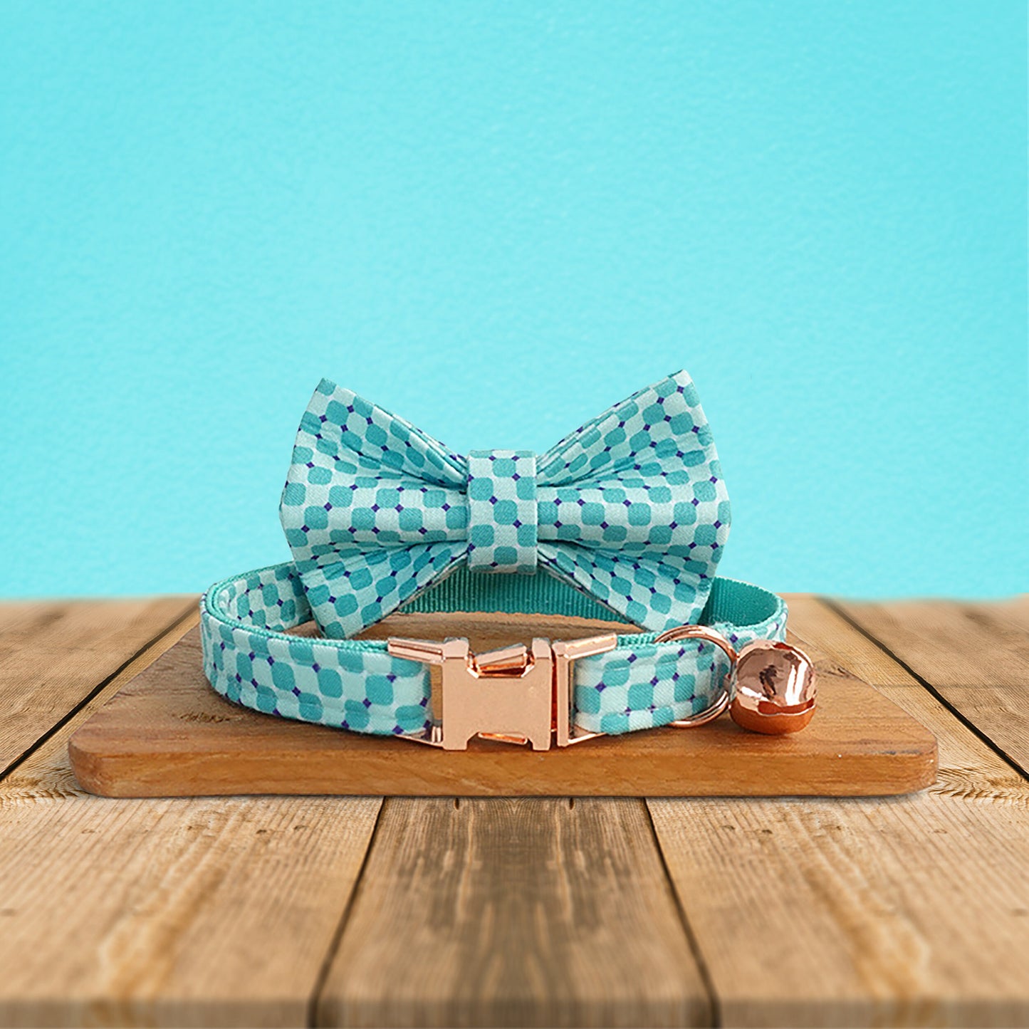 Personalised Dog Collar, Cat Collar, Blue Aqua Pool Party Cotton Nylon Mix Fabric Custom Pet Collar for Boy Girl Cat, Puppy and Dog