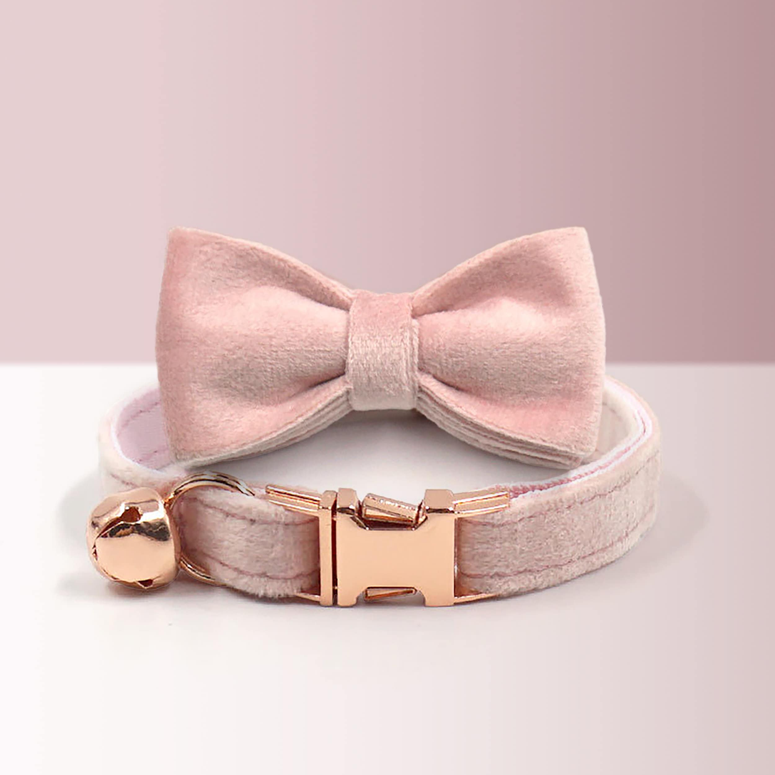 Red Cat Collar Personalized with Name for Female or Male Cat and Small Dog with Bell or Bow Tie in Pink, Dust Pink, Airtag for Cat Collar