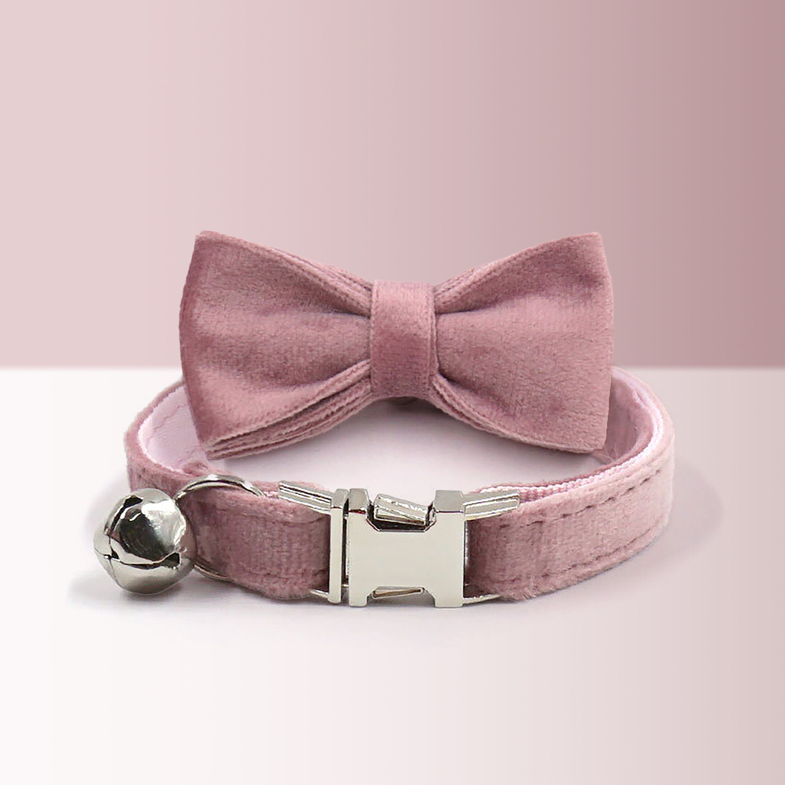 Red Cat Collar Personalized with Name for Female or Male Cat and Small Dog with Bell or Bow Tie in Pink, Dust Pink, Airtag for Cat Collar