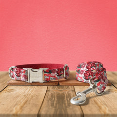Dog Collar, Cat Collar, Red Floral Cotton Nylon Mix Fabric Custom Pet Collar for Boy Girl Cat, Puppy and Dog