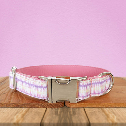 Personalised Dog Collar, Cat Collar, Pink Magic Cotton Nylon Mix Fabric Custom Pet Collar for Boy Girl Cat, Puppy and Dog, Pink Dog Collar