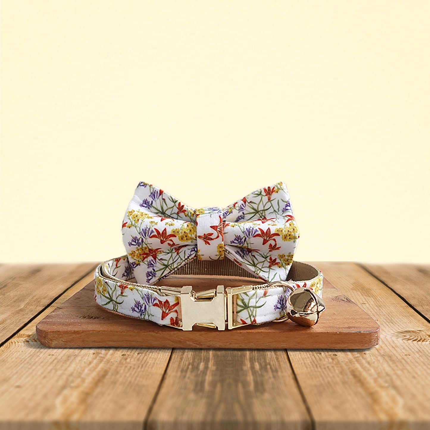 Dog Collar, Cat Collar, Gold Flower Cotton Nylon Mix Fabric Custom Pet Collar for Boy Girl Cat, Puppy and Dog, Pink Dog Collar