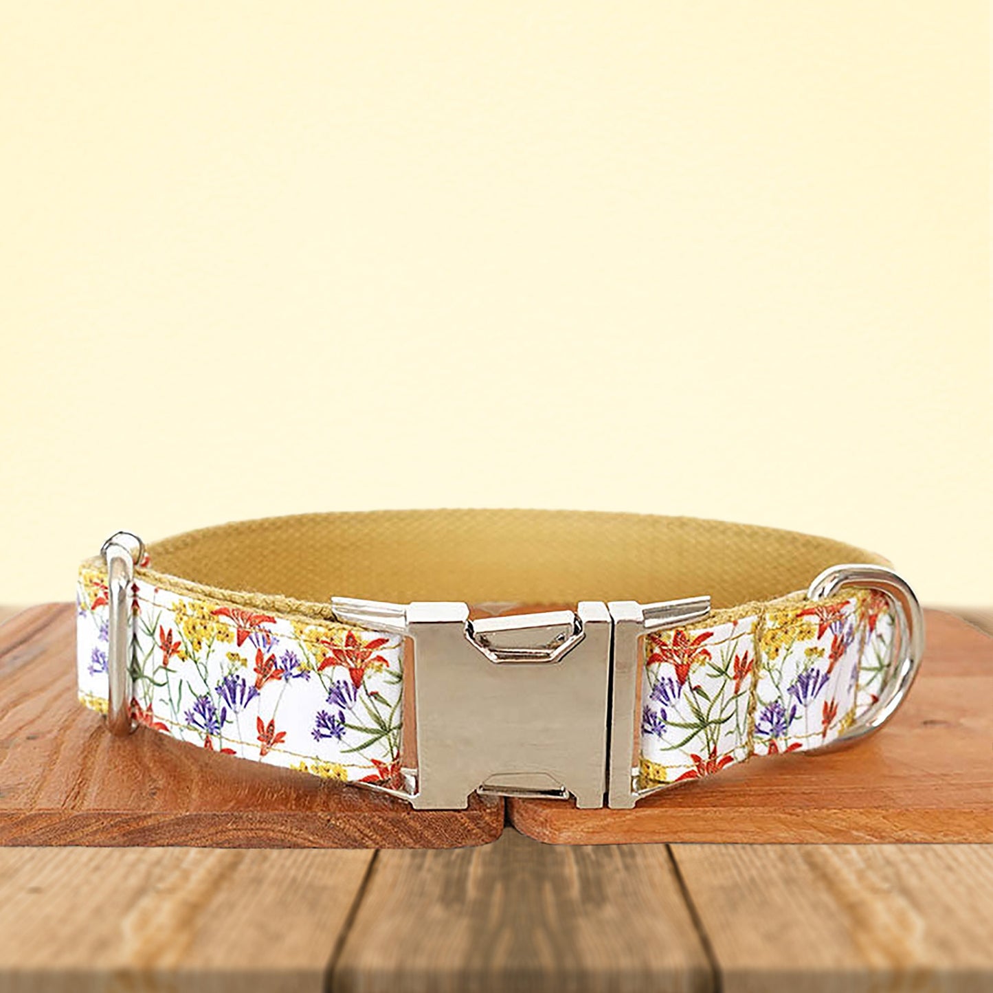 Dog Collar, Cat Collar, Gold Flower Cotton Nylon Mix Fabric Custom Pet Collar for Boy Girl Cat, Puppy and Dog, Pink Dog Collar