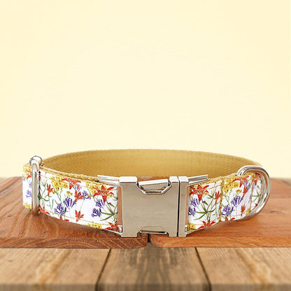 Dog Collar, Cat Collar, Gold Flower Cotton Nylon Mix Fabric Custom Pet Collar for Boy Girl Cat, Puppy and Dog, Pink Dog Collar