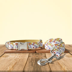 Dog Collar, Cat Collar, Gold Flower Cotton Nylon Mix Fabric Custom Pet Collar for Boy Girl Cat, Puppy and Dog, Pink Dog Collar