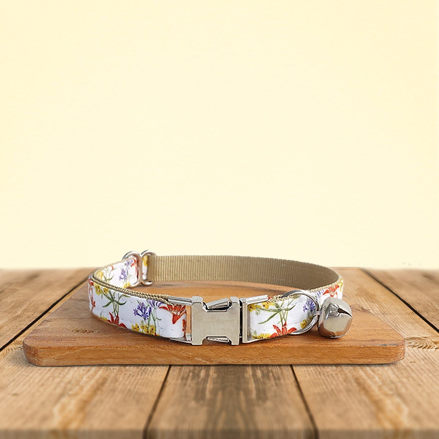 Dog Collar, Cat Collar, Gold Flower Cotton Nylon Mix Fabric Custom Pet Collar for Boy Girl Cat, Puppy and Dog, Pink Dog Collar