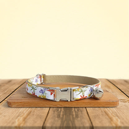 Dog Collar, Cat Collar, Gold Flower Cotton Nylon Mix Fabric Custom Pet Collar for Boy Girl Cat, Puppy and Dog, Pink Dog Collar