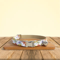 Dog Collar, Cat Collar, Gold Flower Cotton Nylon Mix Fabric Custom Pet Collar for Boy Girl Cat, Puppy and Dog, Pink Dog Collar
