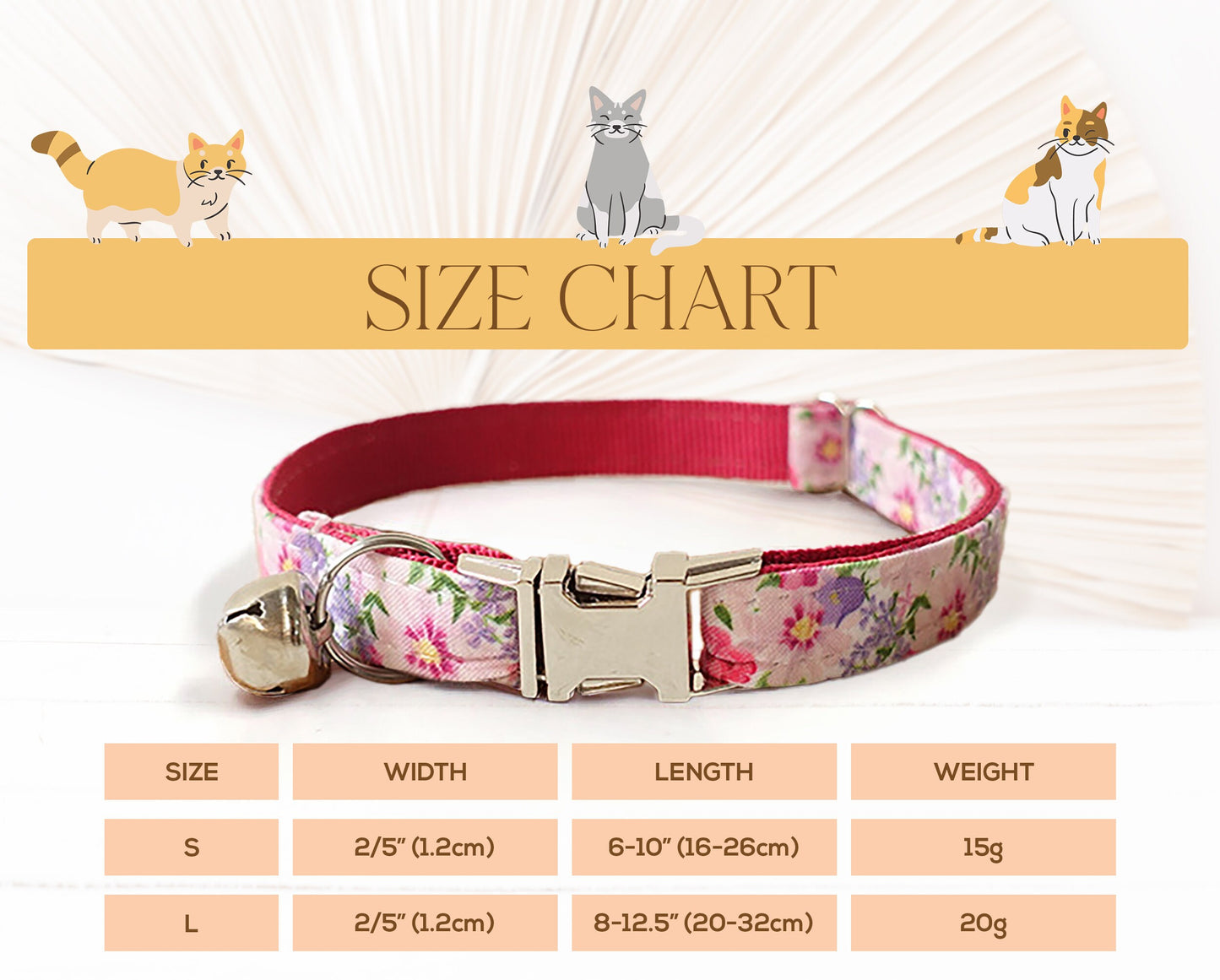 Floral Cat Collar with Bell and Removable Bow, Custom Small Dog Collar with Name, Engraved Handmade Kitten Collar