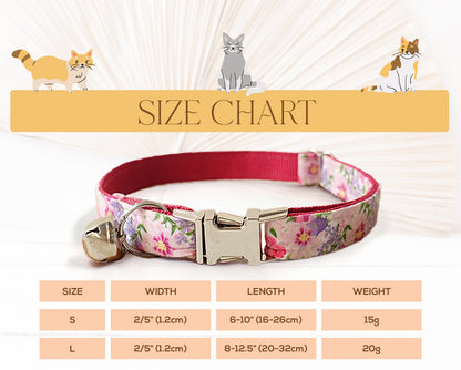 Floral Cat Collar with Bell and Removable Bow, Custom Small Dog Collar with Name, Engraved Handmade Kitten Collar