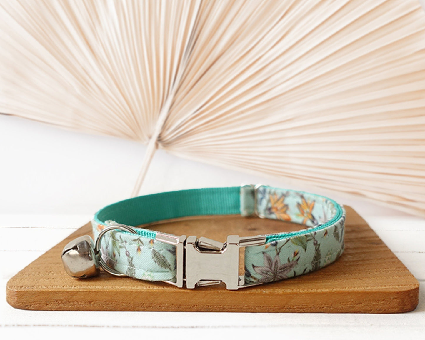 Floral Cat Collar with Bell and Removable Bow, Custom Small Dog Collar with Name, Engraved Handmade Kitten Collar