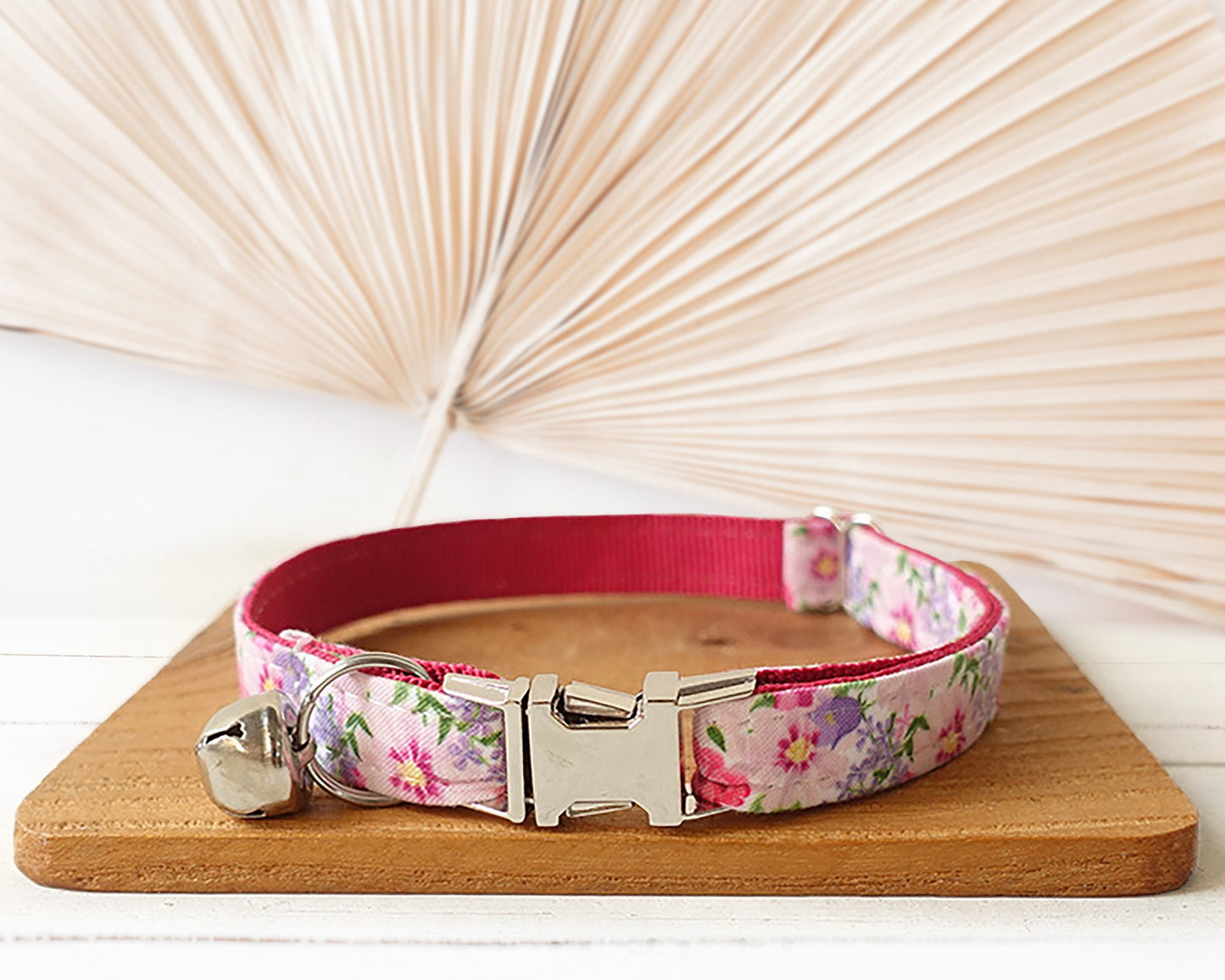 Floral Cat Collar with Bell and Removable Bow, Custom Small Dog Collar with Name, Engraved Handmade Kitten Collar