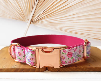 Personalised Dog Collar Name Engraved Handmade Floral Dog Collar / Leash / Detachable Bowtie