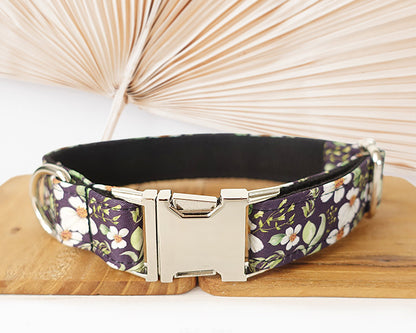 Personalised Dog Collar Name Engraved Handmade Floral Dog Collar / Leash / Detachable Bowtie