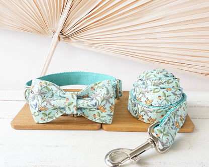 Personalised Dog Collar Name Engraved Handmade Floral Dog Collar / Leash / Detachable Bowtie