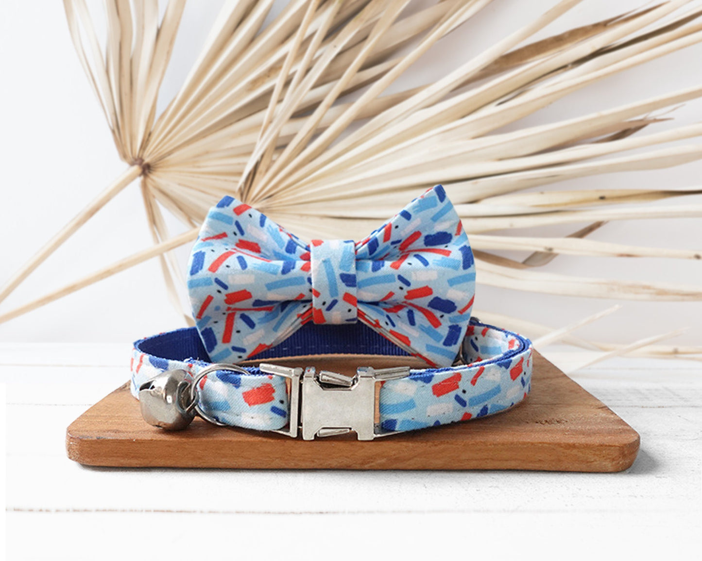 Floral Cat Puppy Collar with Bell and Quick Release Buckle, Matching Detachable Bowtie in Summer Spring Autumn Flower Pattern