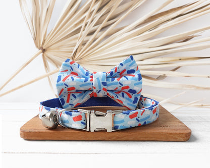 Floral Cat Puppy Collar with Bell and Quick Release Buckle, Matching Detachable Bowtie in Summer Spring Autumn Flower Pattern