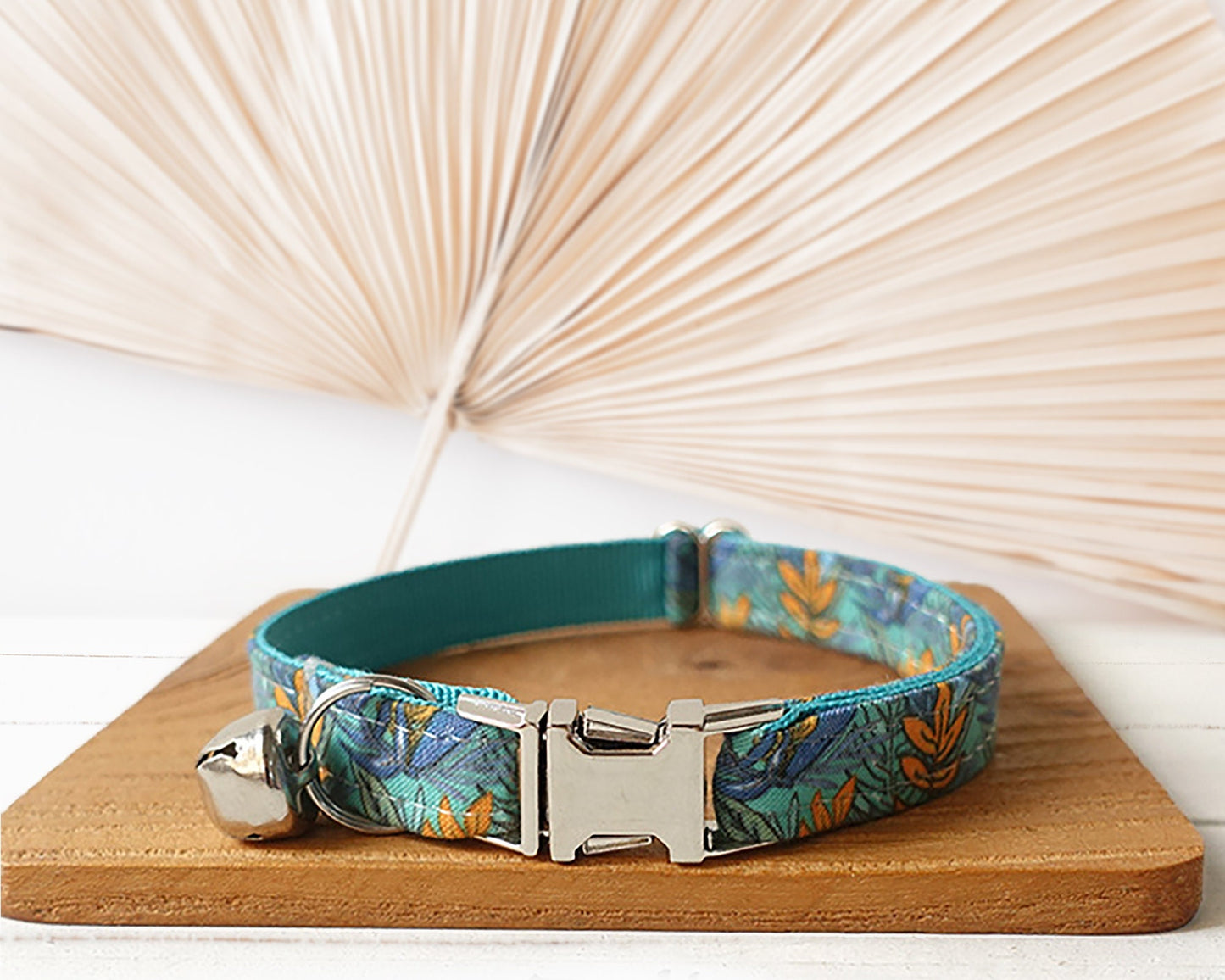 Floral Cat Collar with Bell and Removable Bow, Custom Small Dog Collar with Name, Engraved Handmade Kitten Collar