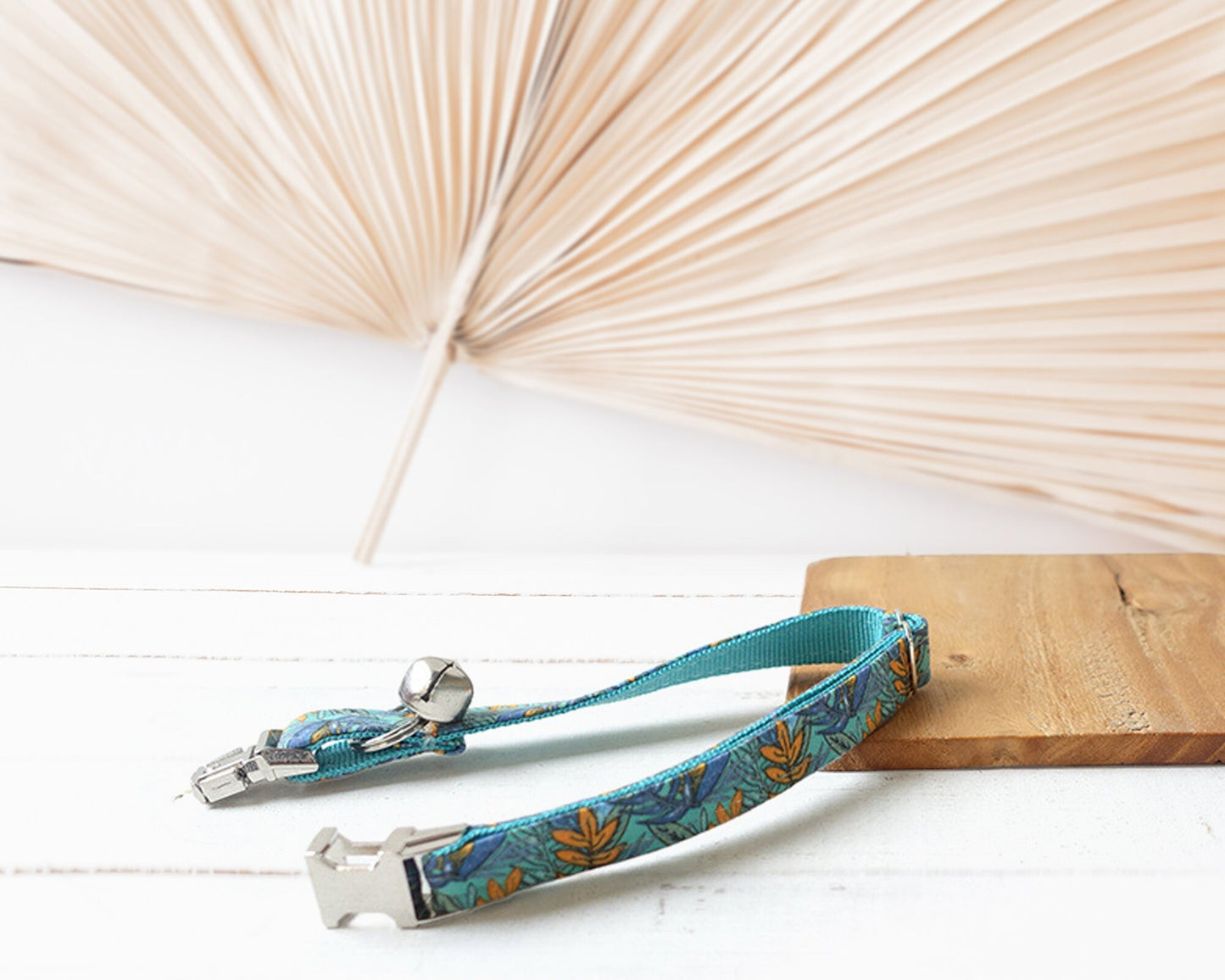 Floral Cat Collar with Bell and Removable Bow, Custom Small Dog Collar with Name, Engraved Handmade Kitten Collar