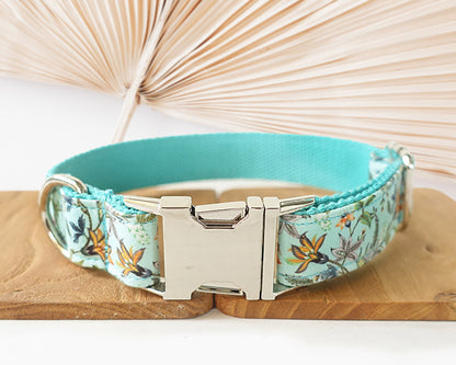 Personalised Dog Collar Name Engraved Handmade Floral Dog Collar / Leash / Detachable Bowtie