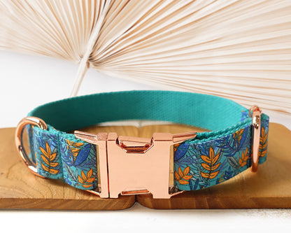 Personalised Dog Collar Name Engraved Handmade Floral Dog Collar / Leash / Detachable Bowtie