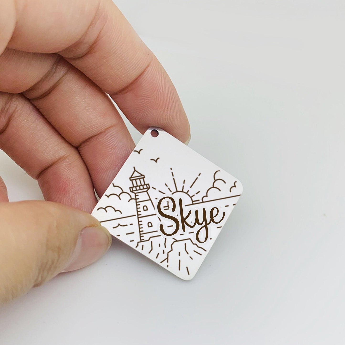 Cute Dog Tag Cat Tag in Gold, Silver and Rose Gold Diamond Shape, Stainless Steel Personalised ID Tag Collar for Collar Featuring Mountain