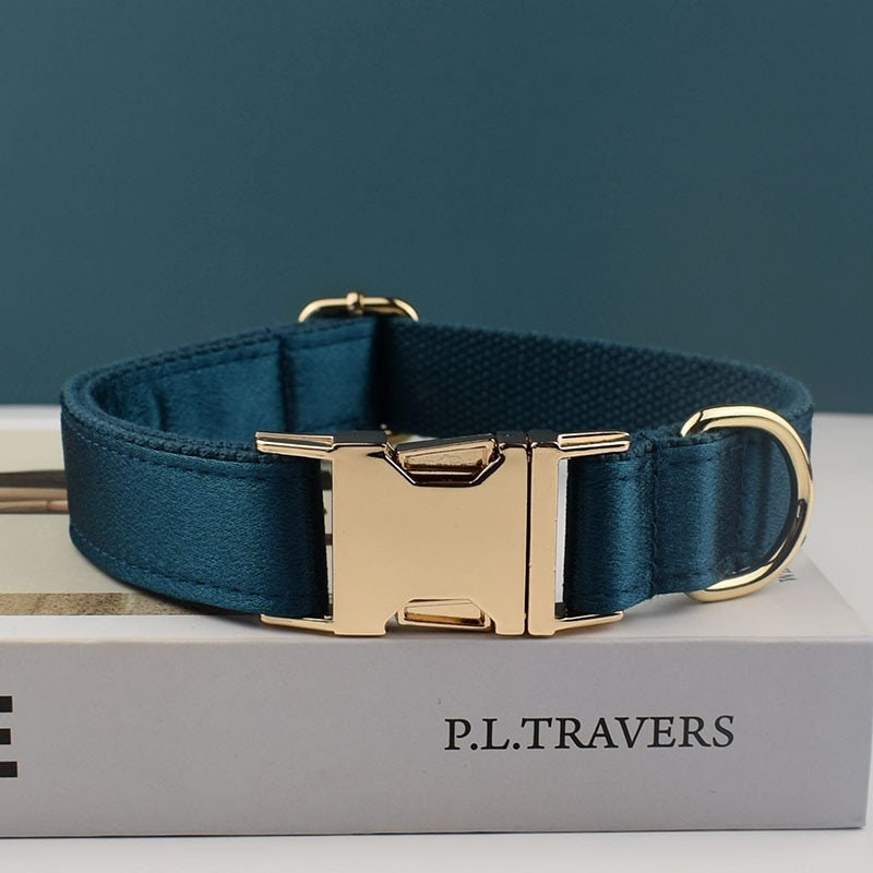 Wedding Dog Collar - Personalised with Name - Luxurious Silky White, Pink, Emerald Green or Black Collar, w/ Detachable Sailor Bowtie