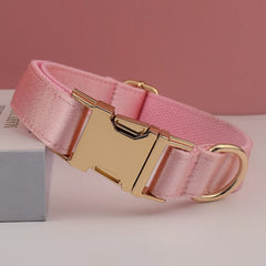 Wedding Dog Collar - Personalized with Name - Luxurious Silky White, Pink, Emerald Green or Black Collar, w/ Detachable Sailor Bowtie