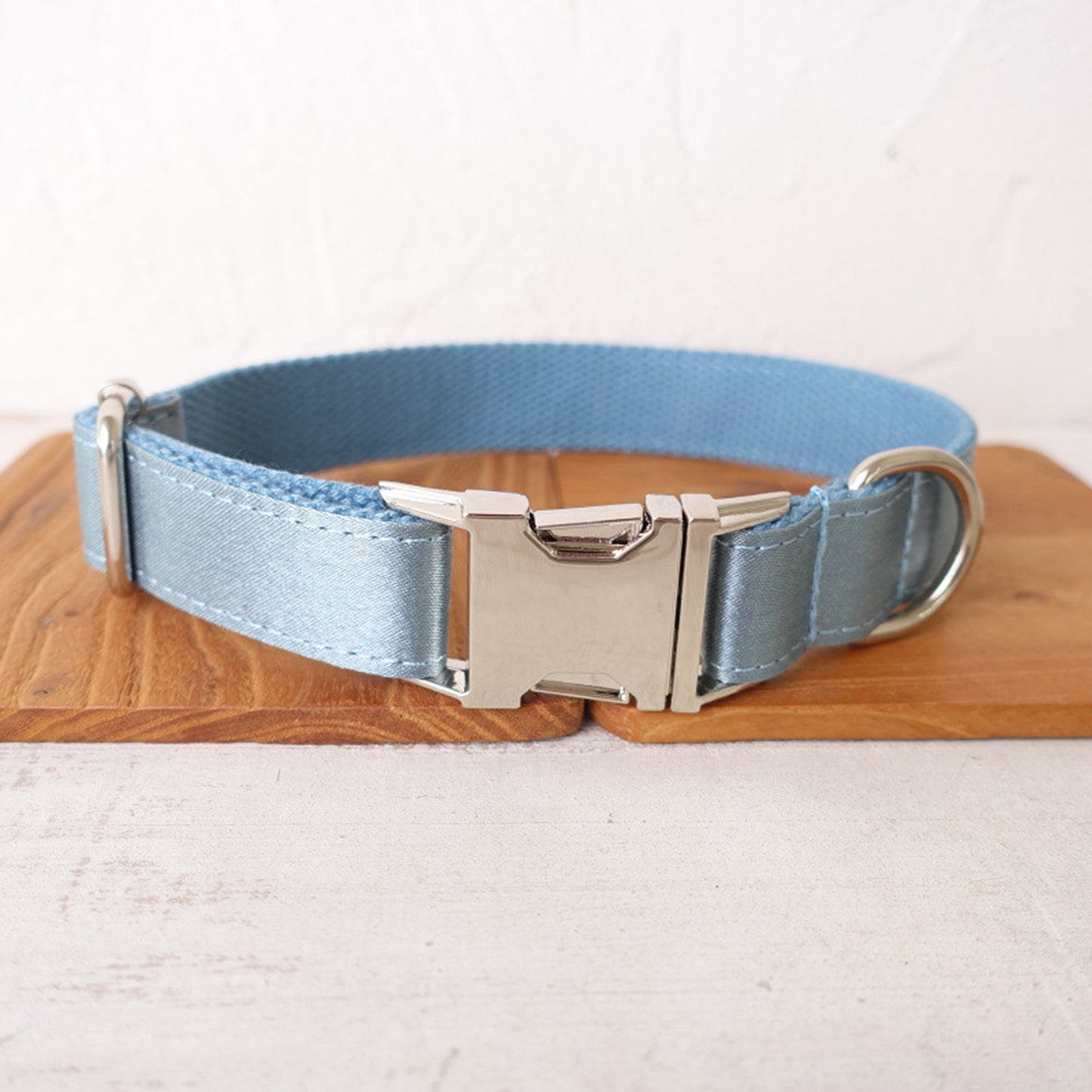 Personalised Satin Wedding Dog Collar with Name - Silver, Aqua, Haze Blue or Blue, Detachable Bowtie