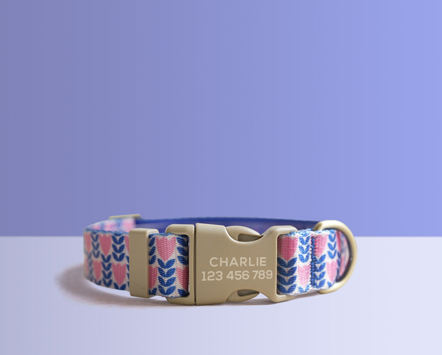 Personalised Purple Floral Lightweight Dog Collar, Premium Dog Collar or Dog Collar and Leash Set with Matching Bowtie *Detachable