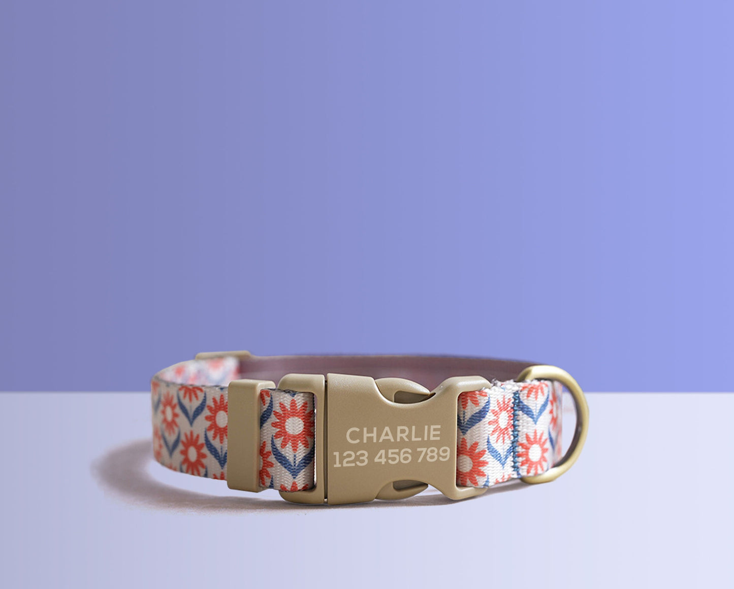 Personalised Purple Floral Lightweight Dog Collar, Premium Dog Collar or Dog Collar and Leash Set with Matching Bowtie *Detachable