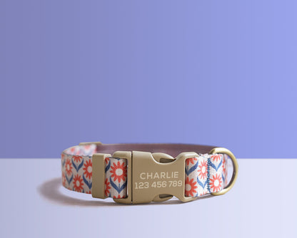 Personalised Purple Floral Lightweight Dog Collar, Premium Dog Collar or Dog Collar and Leash Set with Matching Bowtie *Detachable