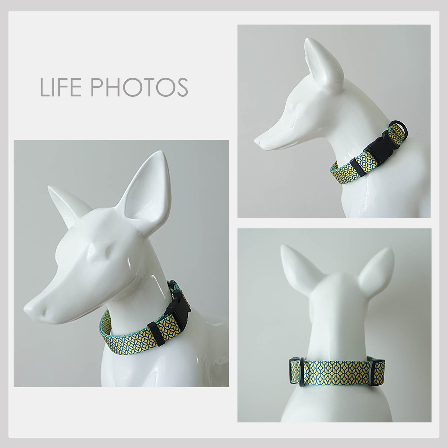 Personalised Dog Collar, Lead, Green Bowtie in Green Yellow Lightweight Fabric, Plastic Buckle Custom with Name