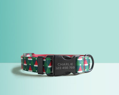 Personalised Green Plaid Lightweight Dog Collar, Personalised Premium Dog Collar or Dog Collar and Leash Set with Matching Bowtie