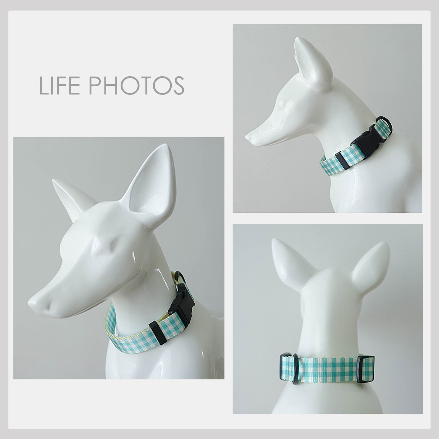 Personalised Green Plaid Lightweight Dog Collar, Personalised Premium Dog Collar or Dog Collar and Leash Set with Matching Bowtie