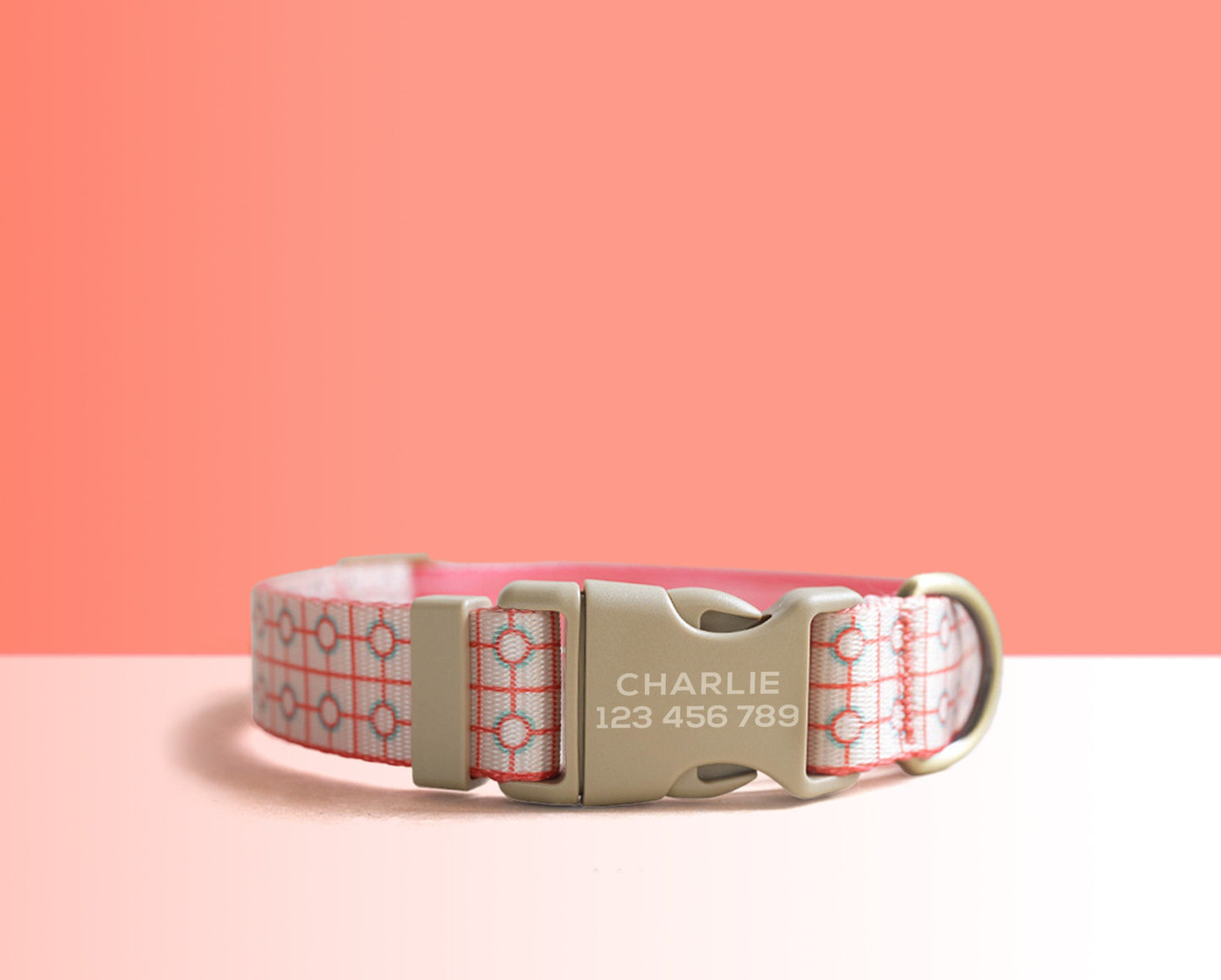 Personalised Red Geometric Lightweight Dog Collar, Personalised Premium Dog Collar or Dog Collar and Leash Set with Matching Bowtie