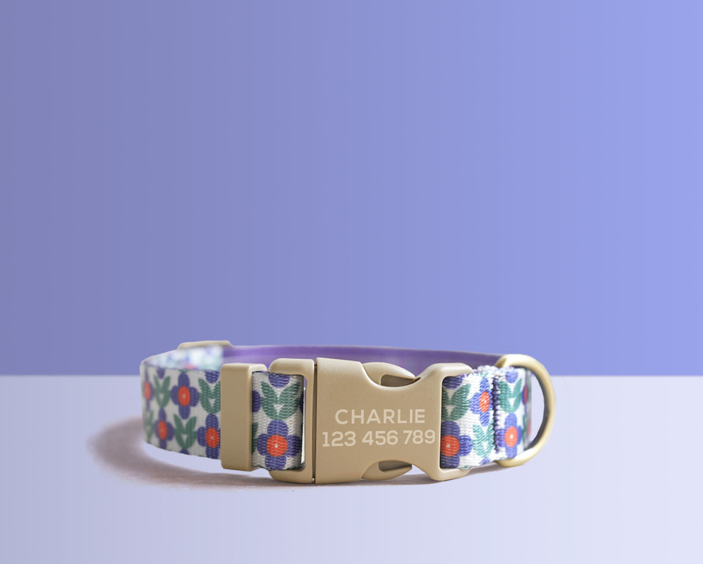 Personalised Purple Floral Lightweight Dog Collar, Premium Dog Collar or Dog Collar and Leash Set with Matching Bowtie *Detachable