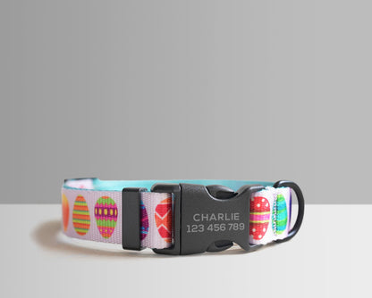 Personalised Lightweight Dog Collar, Leash, Easter Egg and Colorful Dog Collar and Leash Set with Matching Removable Bowtie