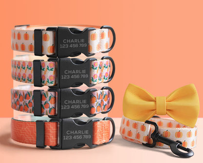 Personalised Orange Lightweight Dog Collar, Premium Dog Collar or Dog Collar and Leash Set with Matching Bowtie *Detachable