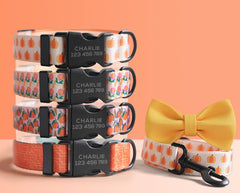Personalized Orange Lightweight Dog Collar, Premium Dog Collar or Dog Collar and Leash Set with Matching Bowtie *Detachable