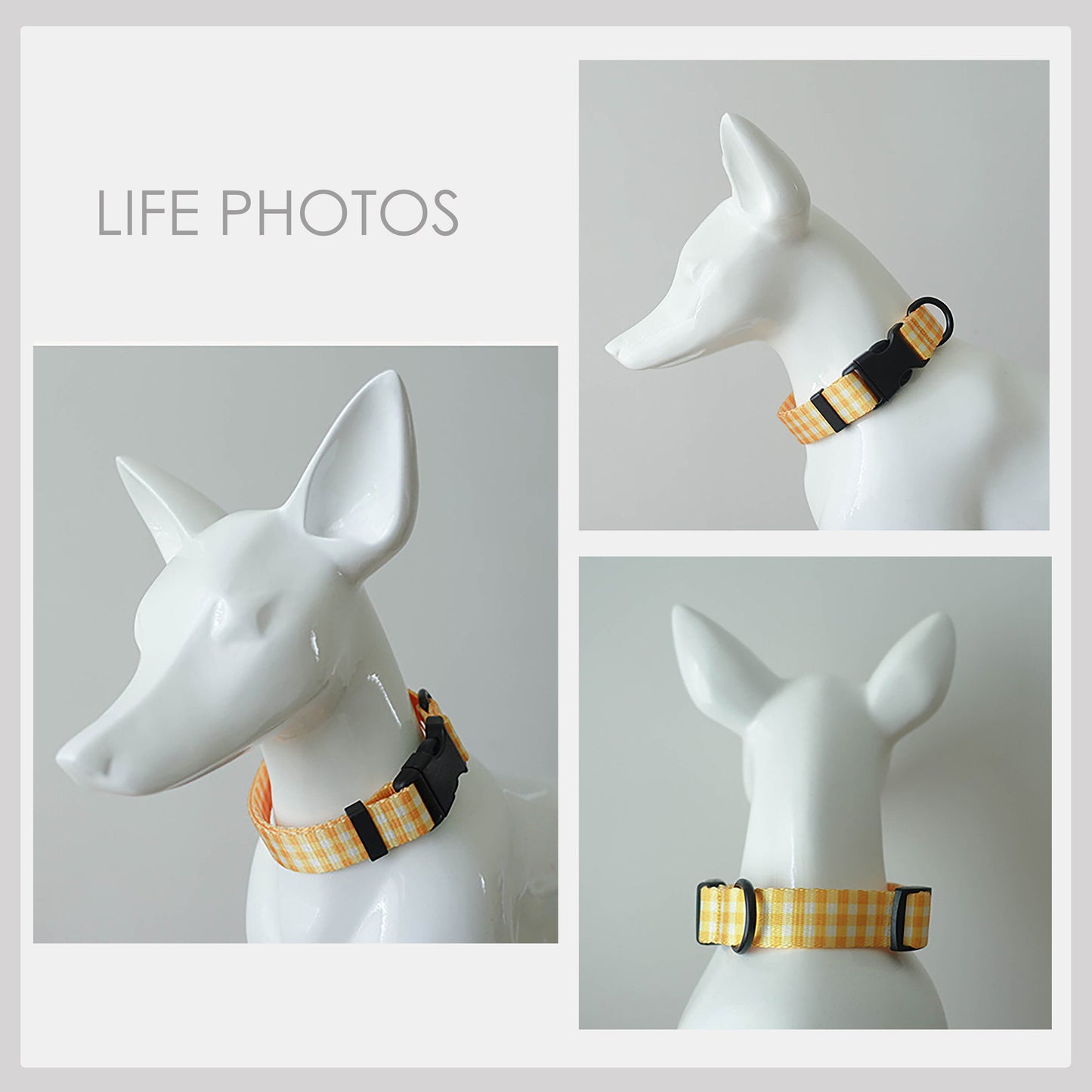 Personalised Yellow Plaid Lightweight Dog Collar, Personalised Premium Dog Collar or Dog Collar and Leash Set with Matching Bowtie