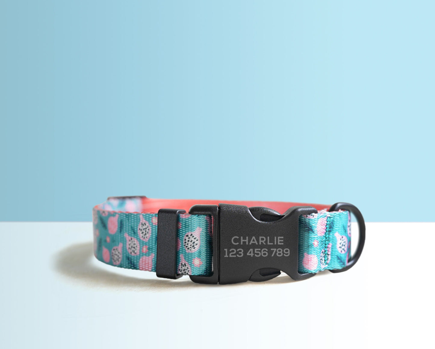 Blue Pink Floral Lightweight Dog Collar, Personalised Premium Dog Collar or Dog Collar and Leash Set with Matching Bowtie *Detachable