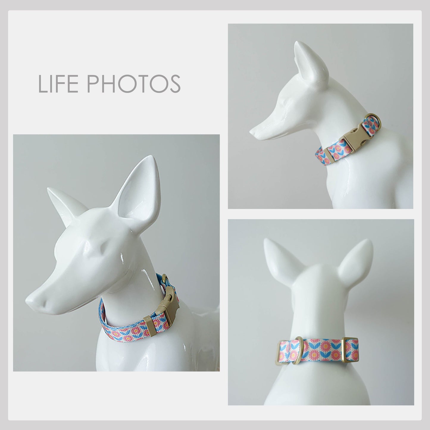 Blue Pink Floral Lightweight Dog Collar, Personalised Premium Dog Collar or Dog Collar and Leash Set with Matching Bowtie *Detachable