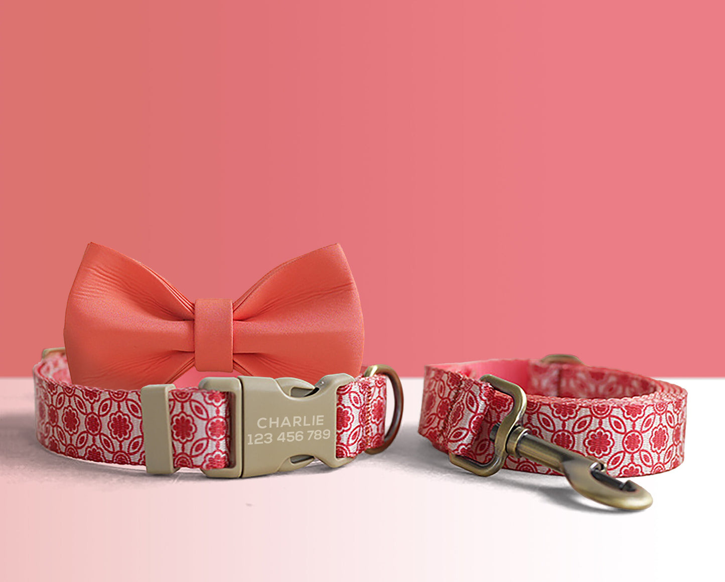 Personalised Red Green Lightweight Dog Collar, Personalised Premium Dog Collar or Dog Collar and Leash Set with Matching Bowtie *Detachable