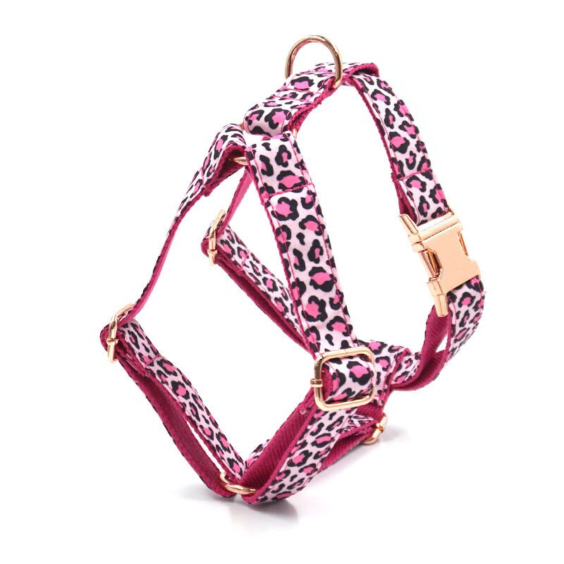 Personalised Pink Leopard Dog Collar or Dog Collar and Lead Set