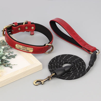 Personalised PU Leather Dog Collar Soft Padded Dog Collar with name plate