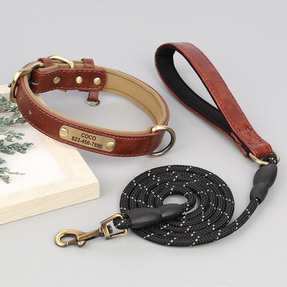 Personalised PU Leather Dog Collar Soft Padded Dog Collar with name plate